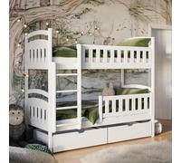 Letto a castello 80x180 | 90x200 cm con due cassetti, rete a doghe, sponda di protezione, trasformabile in due letti singoli, letto funzionale Letto per bambini bianco 90x200 cm dai 4 ai 18 anni