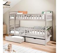 Letto a castello 80x180 | 90x200 cm con due cassetti, rete a doghe, sponda di protezione, trasformabile in due letti singoli, letto funzionale Letto per bambini cashmere 90x200 cm dai 4 ai 18 anni