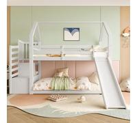 Letto a castello 90 x 200 cm, con scala e scivolo, letto (senza materasso), lettino con ringhiera, adatto per bambini, ragazzi, bianco