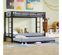 Letto a castello 90 x 200cm, letto con telaio in ferro, dotato di letto estraibile 90 x 190cm, letto per bambini con ringhiere alte, certificato EN747, costruzione robusta, telaio del letto in ferro