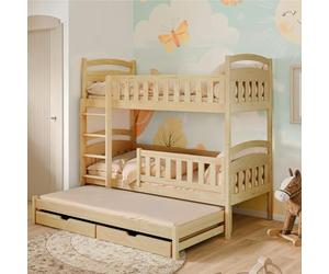 Letto a castello 90x200 Letto per bambini Letto per ragazzi 2 cassetti e protezione anticaduta Letto per bambini trasformabile in 3 letti singoli | dai 4 ai 18 anni | incl. reti a doghe | natura