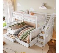 Letto a castello 90x200 sopra 140x200 con cassetti, spazio di archiviazione, senza materasso, multifunzionale, bianco