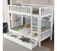 Letto a castello 90x200cm, letto per bambini con due cassetti, protezione anticaduta, due reti a doghe, con sponda alta, letto da gioco per bambini e bambine, letto a castello, 90x200cm