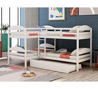Letto a castello a L con canaletta, kit a doghe e guardrail, funzionale letto in legno per 5 persone, adatto per famiglie numerose, 302,8 x 201,9 x 158,8 cm (lunghezza x larghezza x altezza), grigio