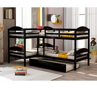 Letto a castello a L con canaletta, kit doghe e guardrail, funzionale letto in legno per 5 persone, adatto per famiglie numerose, 302,8 x 201,9 x 158,8 cm (lunghezza x larghezza x altezza), grigio