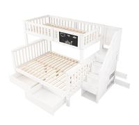 Letto a castello con portaoggetti integrato, struttura in legno stabile, lavagna per uso creativo, ringhiera per un sonno sicuro, scale con scomparti, moderno e rete a doghe inclusa (bianco, 90 x 200