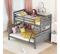 Letto a castello con scala e ringhiera di sicurezza, trasformabile in 2 letti separati, letto in legno per bambini, ragazzi e adulti, 90 (140) x 200 cm (grigio)