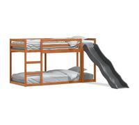 Letto a castello con scivolo e scala in legno di pino, 90 x 200 cm, per bambini, salvaspazio, con scivolo per divertimento, marrone cera e durevole