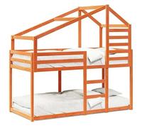 Letto a castello con tetto in legno massello di pino 80 x 200 cm - Letto a soppalco per cameretta dei bambini e piccoli spazi, marrone cera e durevole - soluzione salvaspazio per fratelli