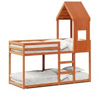 Letto a castello con tetto in legno massello di pino 90 x 190 cm, letto a soppalco per cameretta dei bambini, salvaspazio e stabile, marrone cerato naturale per un'atmosfera accogliente
