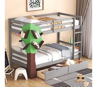 Letto a castello gemellare con libreria a forma di albero e due cassetti, versatile letto in legno con struttura solida, non richiede molle contenitive, 198,6 x 103,9 x 156 cm (lunghezza x larghezza x