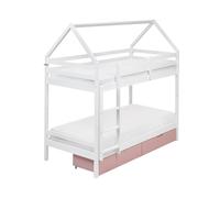 Letto a castello in legno di pino con cassetti bianchi e rosa 90 x 200 cm Ternas