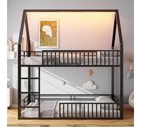 Letto a castello, letto a soppalco, ringhiera in stile recinto e luce a LED, a forma di casa, può essere utilizzato come letto o parco giochi, 140 x 200 cm (nero)