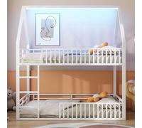 Letto a castello, letto a soppalco, ringhiera in stile recinto e luce a LED, a forma di casa, può essere utilizzato come letto o parco giochi, 140 x 200 cm (bianco)