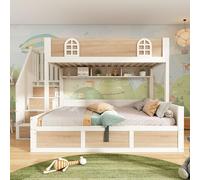 Letto a Castello Matrimoniale 90x200 e 140x200cm con Contenitore Idraulico, Letto Casetta Bambini con Mensole e Scala portaoggetti, Rete a doghe, Struttura in legno, Certificato EN747,Senza materasso
