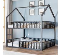 Letto a castello per bambini, 140 x 200 cm, in metallo, letto familiare, con scale, design loft, letto inferiore con porta piccola per aprire e chiudere il letto nero