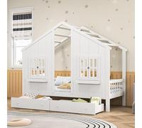 Letto a castello per bambini 140 x 200 cm, letto a soppalco 2 posti con scala di stoccaggio, letti capanna per bambini 140 x 200, letto per bambini 2 posti con barriera e rete, senza materasso, legno