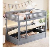 Letto a castello per bambini, 2 posti, 90 x 200, letto a soppalco 2 posti, 90 x 200, letto matrimoniale per bambini con stoccaggio, in legno massiccio sistema di stoccaggio idraulico, con barriere e