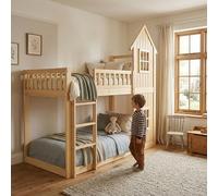 Letto a castello per bambini, 90 x 200 cm, a forma di casetta, con scale e recinzione di protezione