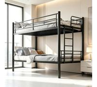 Letto a Castello per Bambini, 90 x 200 cm, Con Ringhiere di Protezione e Scale di Accesso, Letto a Soppalco in Metallo Trasformabile in 2 letti Singoli, con Rete a Doghe, Scala Antiscivolo