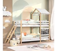 Letto a castello per bambini, 90 x 200 cm, letti a soppalco a 2 posti con scala e lavagna, letto per bambini 90 x 200 cm, letto per bambini a 2 posti con barriere e rete a doghe, legno massiccio