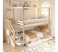 Letto a castello per bambini, 90 x 200 cm, letto matrimoniale in legno massello a forma di casa, design a griglia di sicurezza, con ripiani e scala di sicurezza, colore bianco e originale, per ragazzi