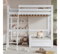 Letto a Castello per Bambini 90x200 Cm, Letto a Soppalco per 2 Bambini,Protezione Anticaduta,Scaletta Robusta,Letto in Legno Dallo Stile Semplice, Letto per Ragazzi, Pino + Mdf,Senza Materasso,Bianco