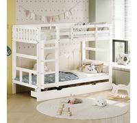 Letto a castello per bambini Rosahqnda con 2 reti a doghe e scaletta, divano letto estraibile, dorme 2 persone, 90x200 cm