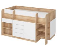 BIM Furniture Letto a castello Smile P mobili per bambini, set di mobili per una cameretta dei bambini, un letto con scrivania, mensole, cassetti: lato destro (rovere Sonoma/bianco)