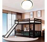 Letto a castello Twin Over Twin Over con scivolo convertibile e scala, misura doppia, in legno di pino massiccio e MDF, salvaspazio, design sicuro, bianco (Espresso)