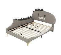 Letto a forma di dinosauro in PU e MDF con rete sicura a doghe, testiera fantasiosa, struttura stabile del telaio, superficie confortevole, facile da pulire, design moderno (grigio, 140 x 200 cm)