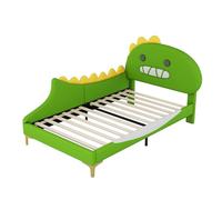 Letto a forma di dinosauro in PU e MDF con rete sicura a doghe, testiera fantasiosa, struttura stabile del telaio, superficie confortevole, facile da pulire, design moderno (verde, 90 x 200 cm)