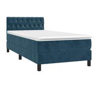 Letto a molle, 90 x 200 cm, con materasso a molle insacchettate e testiera regolabile, rivestimento in velluto blu scuro, striscia LED (55 cm, IP65), porta USB, topper incluso, letto moderno per