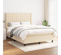 Letto a molle color crema, 140 x 190 cm, set completo con materasso e topper, tessuto imbottito, telaio del letto, testiera regolabile in altezza per un sonno riposante (175 caratteri)