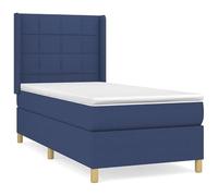 Letto a molle con materasso, 100 x 200 cm, blu, comodo letto in tessuto per camera da letto, durevole e facile da montare, ideale per piccoli spazi
