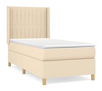 Letto a molle con materasso 90 x 200 cm, tessuto crema, comodo letto matrimoniale per camera da letto, durevole e facile da montare, soluzione perfetta per un sonno riposante