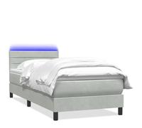 Letto a Molle con Materasso e LED Grigio Chiaro 80x210 cm Velluto Single Bed Frame with Upholstered Headboard, 20 Pocket Spring Mattress, 5 Memory Foam Topper, Adjustable 55 Lights, Easy Assembly