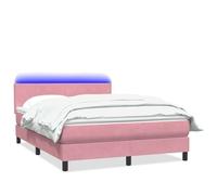 Letto a Molle con Materasso e LED Rosa 140x220 cm in Velluto, Bed Frame with Adjustable Headboard, Queen Size Upholstered Platform Bed with LED Strip Lights, Pocket Spring Topper for Bedroom