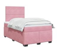 Letto a molle con materasso rosa 120 x 190 cm, rivestimento in velluto, testiera regolabile in altezza e illuminazione LED integrata, set moderno di mobili per camera da letto per un sonno profondo.