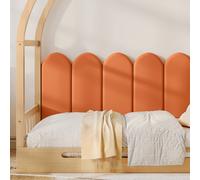 Letto a Muro Ripiegabile Divano Letto Bimbi con Cuscini in Velluto Quadro in Pino Naturale e Arancione 140x100cm & 140x200cm