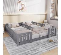Letto a pavimento per bambini 90 x 200 cm, letto matrimoniale con barriera di sicurezza e rete a doghe per bambini in legno massiccio di pino per bambini e bambini, letto Montessori 2 persone