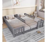 Letto a pavimento per bambini, 90 x 200 cm, letto matrimoniale con barriera di sicurezza e rete a doghe per bambini in legno massiccio di pino per bambini e bambini, letto Montessori 2 persone
