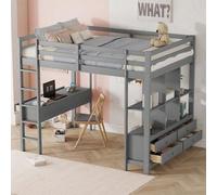 Letto a piano intermedio per bambini, 140 x 200 cm, bianco - Integra una scrivania e cassetti sotto il letto (senza materasso) (grigio + pino + 140 cm x 200 cm)