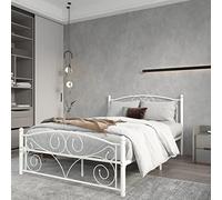 Letto a piattaforma in metallo con testiera e pediera, unico sistema floreale robusto e ampio spazio sotto il letto, senza bisogno di molle contenitive, 198,1 cm di lunghezza x 143,5 cm di larghezza x