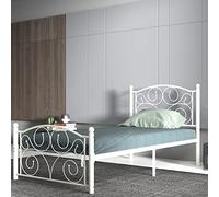 Letto a piattaforma in metallo con testiera e pediera, unico sistema floreale robusto e ampio spazio sotto il letto, senza bisogno di molle contenitive, 198,1 cm di lunghezza x 143,5 cm di larghezza x