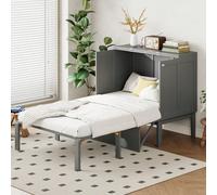 Letto a scomparsa 90x200 cm, letto a scomparsa con rete a doghe, letto a scomparsa a parete, letto a scomparsa verticale con rete a doghe, letto per adolescenti, grigio Risparmio di spazio: Il letto p