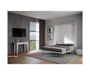 Letto a scomparsa Kentaro matrimoniale c Chiuso Occupa solo 39 cm di profondità, Dimensioni chiuso 174x39xh210 cm struttura in legno colore Bianco Frassino bianco