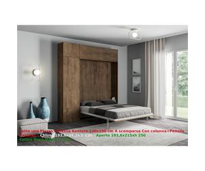 Letto a scomparsa Kentaro Una Piazza E Mezza con pensile vasistas - pensile sopra Chiuso Occupa solo 39 cm di profondità, Dimensioni chiuso 193,6x39,2xh250,5 cm Bianco Frassino noce