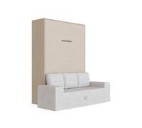 Letto a scomparsa M3 140x200 verticale con divano grigio sabbia braccioli con ca