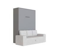 Letto a scomparsa M3 140x200 verticale con divano grigio sabbia braccioli con ca